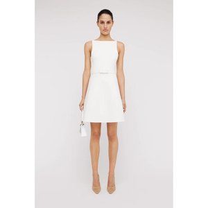 Scanlan Theodore Cream Crepe Knit Sleeveless A-Line High Neck Dress Size Small